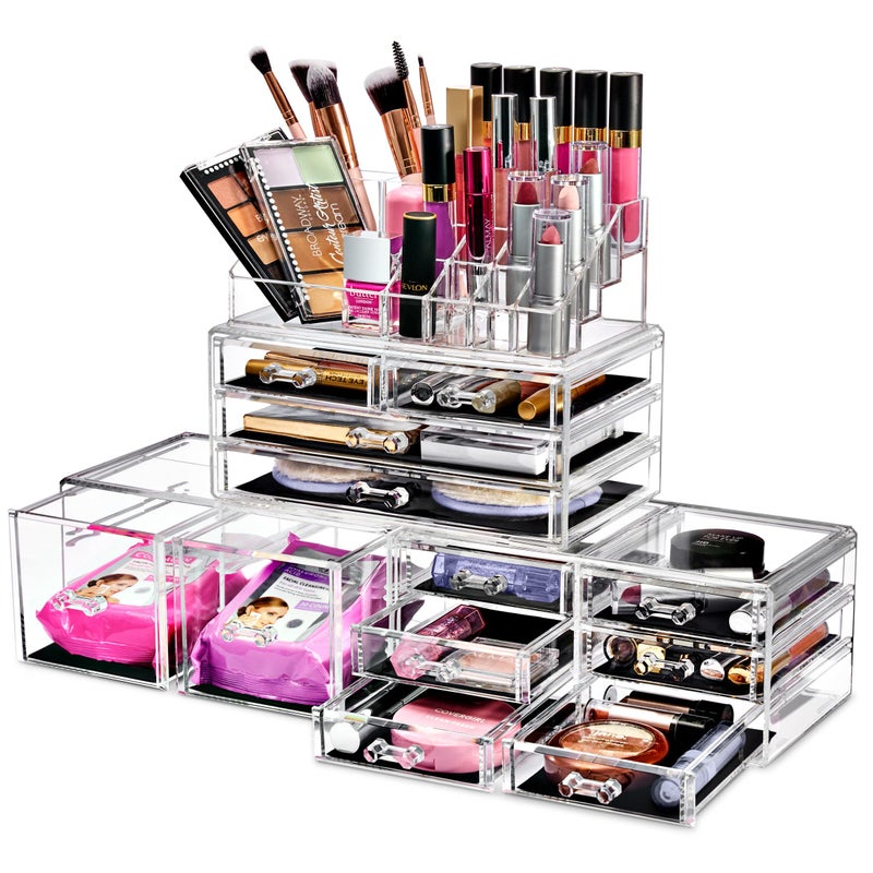 Sorbus Large Makeup Organizer - Clear Stackable Jewelry Makeup Organizer for Vanity, Bathroom Storage Display Case - 12 Drawers Cosmetic Beauty Organizers and Storage with Lipstick Makeup Brush Holder - Image 1